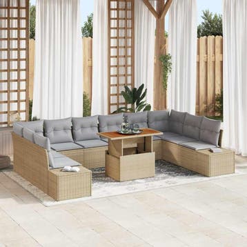 vidaXL Tuinbank Set 11 st Beige en Grijs, Verzenden, Nieuw