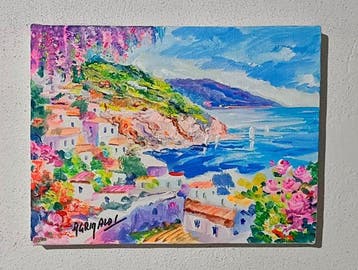 Alfredo Grimaldi (1950) - Balcone Fiorito sul Mare, Antiek en Kunst, Kunst | Schilderijen | Klassiek