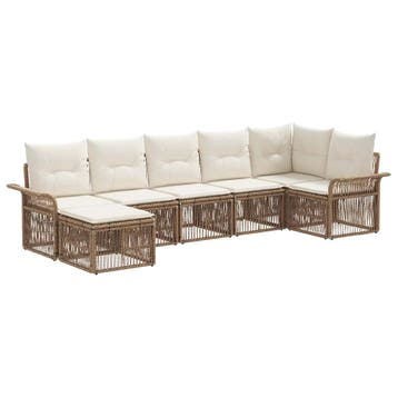 vidaXL Tuinbank Set 7 pcs Beige poly rattan, Tuin en Terras, Verzenden, Nieuw
