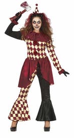 Horror Clown Halloween Kostuum Dames Rood Goud, Verzenden