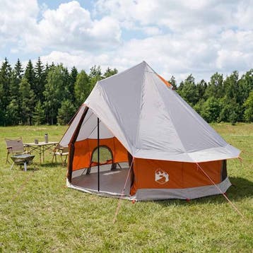 vidaXL Tipi Tent 4-persoons Grijs en Oranje Polyester en, Verzenden