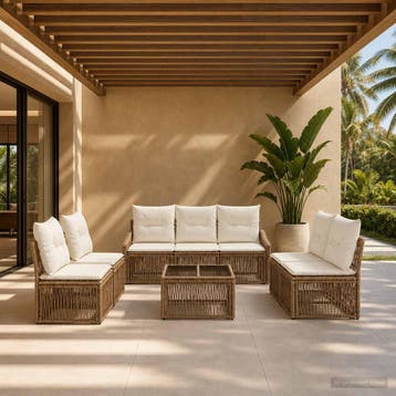 vidaXL Tuinbank Set 8 st Beige poly rattan, Verzenden, Nieuw