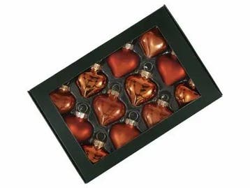 Harten hangers glas mandarin combi mat/glans 40 mm doos 12, Nieuw