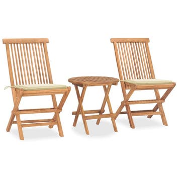 vidaXL 3-delige Tuinset inklapbaar met kussen massief, Tuin en Terras, Verzenden, Nieuw, Tuinset