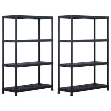 vidaXL Opbergrekken 2 st 220 kg 90x40x138 cm kunststof zwart, Huis en Inrichting, Kasten | Stellingkasten, Verzenden, Nieuw