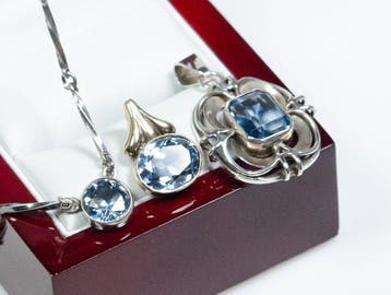- argent 800/835 - spinelle bleue et verre - Ensemble de