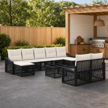 vidaXL Tuinbank Set 10 st Zwart poly rattan, Verzenden, Nieuw