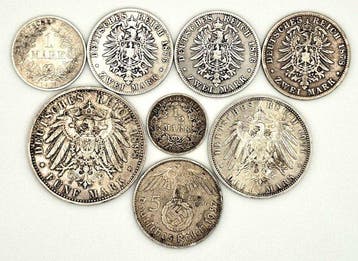 Duitsland. Lot de 8 monnaies en argent, 1874/1937 (Zonder