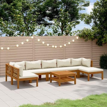 vidaXL 8-delige Loungeset met crèmekleurige kussens massief, Verzenden, Nieuw, Loungeset