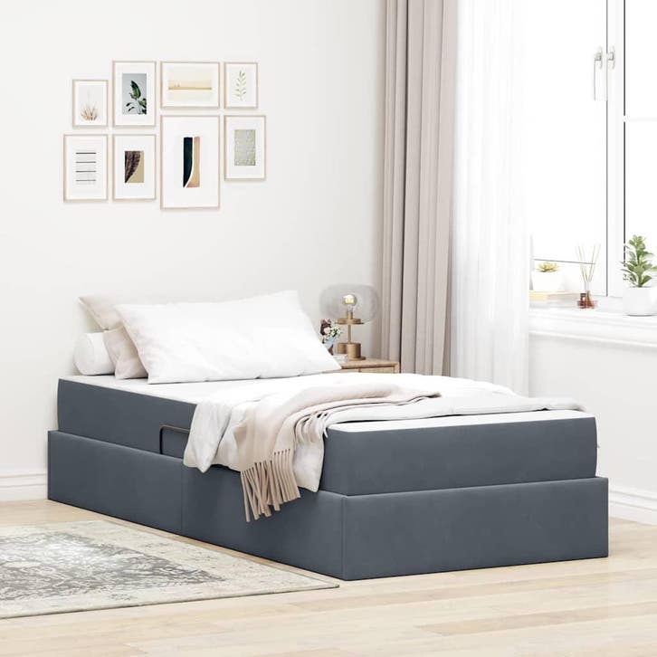 vidaXL Opbergbed met matras met matras Donkergrijs 90 x 190, Maison & Meubles, Chambre à coucher | Lits, Envoi
