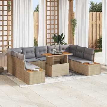 vidaXL Tuinbank Set 10 st Beige poly rattan, Verzenden, Nieuw