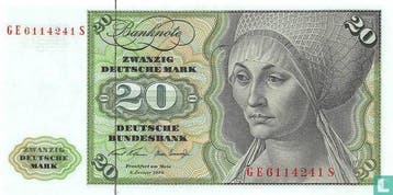 Duitsland 20 Deutsche Mark - 1970, Verzenden, Duitsland, Los biljet