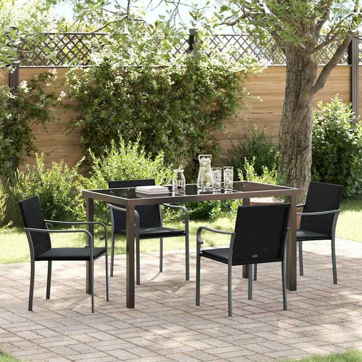 vidaXL Tuin Eettafel Set 5 pcs Zwart en Grijs PE Riet, Tuin en Terras, Tuinsets en Loungesets, Nieuw, Verzenden