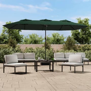 vidaXL Parasol dubbel dak met LED 449x265 cm groen, Verzenden, Nieuw