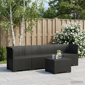 vidaXL 4-Zits Tuin Sofa Rieten Look PP Antraciet, Verzenden, Nieuw