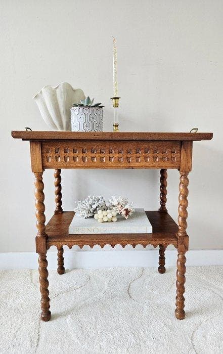 Bijzettafel - Eik, Antiquités & Art, Curiosités & Brocante