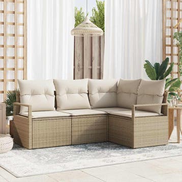 vidaXL Bankstel 4 st Beige en Crème poly rattan, Verzenden, Nieuw