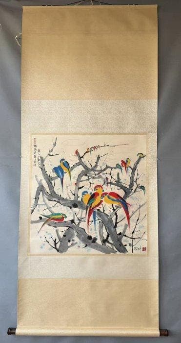 INK AND COLOR ON PAPER PAINTINGPARROTS - Attributed to, Antiek en Kunst, Antiek | Overige Antiek