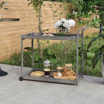 vidaXL Serveerwagen 100x45x83 cm poly rattan grijs, Verzenden