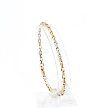 Bicolor gouden ankerschakel armband (Schakelarmband), Ophalen of Verzenden, Gebruikt, Goud, Goud