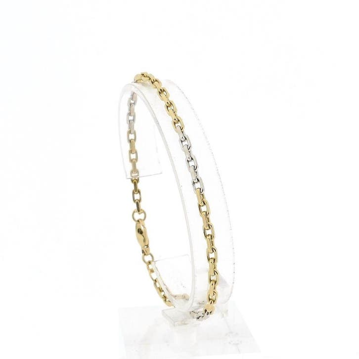 Bicolor gouden ankerschakel armband (Schakelarmband), Handtassen en Accessoires, Armbanden, Overige kleuren, Gebruikt, Goud, Ophalen of Verzenden