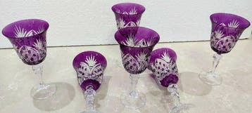 Verre à eau (6) - Cristal - Fuchsia cristal bohème