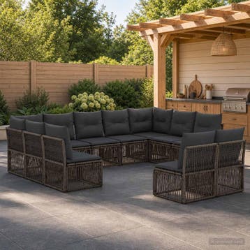 vidaXL Tuinbank Set 11 st Grijs poly rattan, Verzenden, Nieuw