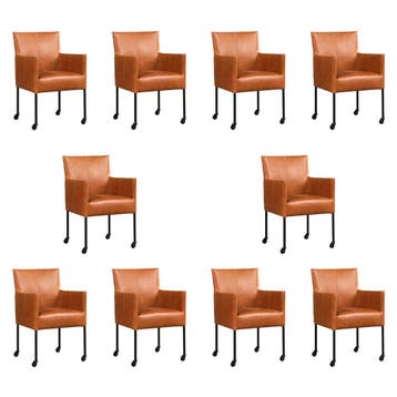 Set van 10 Leren eetkamerstoelen Desire - Vintage Cognac, Ophalen of Verzenden, Nieuw, Leer, Eén