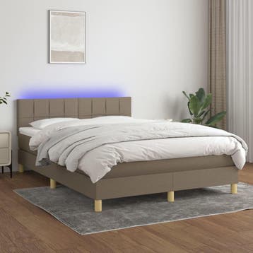 vidaXL Boxspring met matras en LED stof taupe 140x200 cm, Verzenden