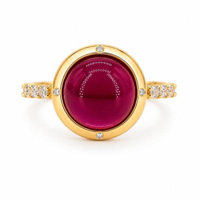 Zonder minimumprijs - Ring Verguld Robijn - Diamant - 18k, Handtassen en Accessoires, Ringen
