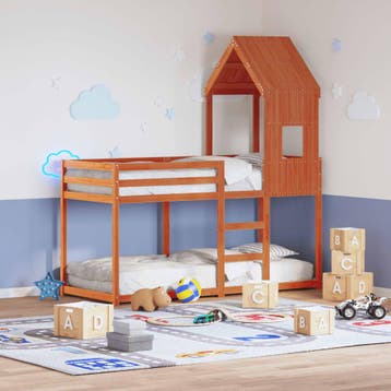 vidaXL Stapelbed met bedhuis massief grenenhout wasbruin, Verzenden, Nieuw