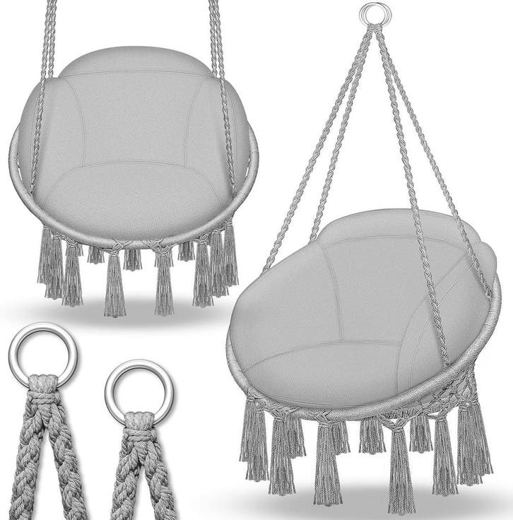 Hangstoel - Binnen & Buiten - Hangschommel - Tot 200kg - Gri, Huis en Inrichting, Fauteuils, Nieuw, Verzenden