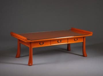 Lage houten tafel met oranje lak. - Lak, Hout - Japan -, Antiek en Kunst