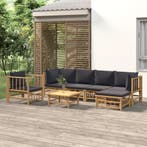 vidaXL 7-delige Loungeset met kussens bamboe donkergrijs, Verzenden, Loungeset