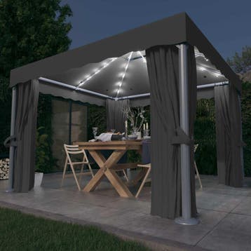 vidaXL Prieel met gordijn en LED-lichtslinger 3x3 m, Verzenden, Nieuw