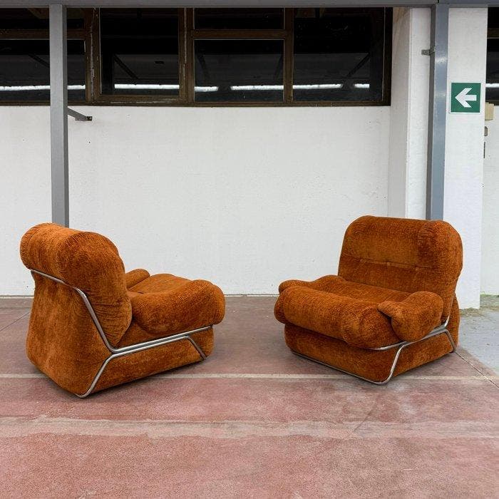 Fauteuil (2) - Fluweel, Staal, IJzer, Aluminium, Metaal -, Huis en Inrichting, Overige Huis en Inrichting