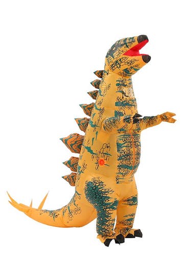 KIMU® Opblaas Kostuum Stegosaurus Bruin Opblaasbaar Pak Dino, Kleding | Heren, Ophalen of Verzenden, Nieuw