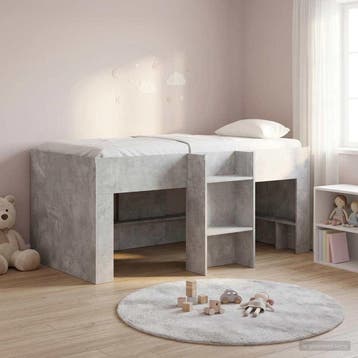 vidaXL Kinderhoogslaper Betongrijs 80 x 160 cm Bewerkt hout, Verzenden