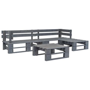 vidaXL 4-delige Loungeset pallet hout grijs, Verzenden, Loungeset