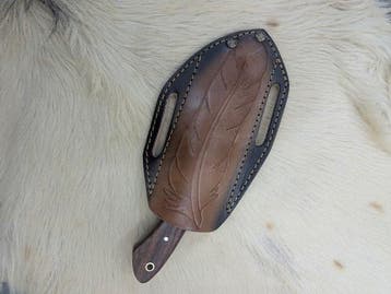 Handcrafted Damascus Skinning Knife with Burl Wood Handle &