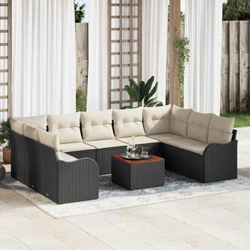 vidaXL Tuinbank Set 10 st Zwart poly rattan, Verzenden