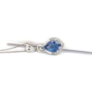 Ketting met hanger - 14 karaat Witgoud - 1.12ct. tw. Saffier