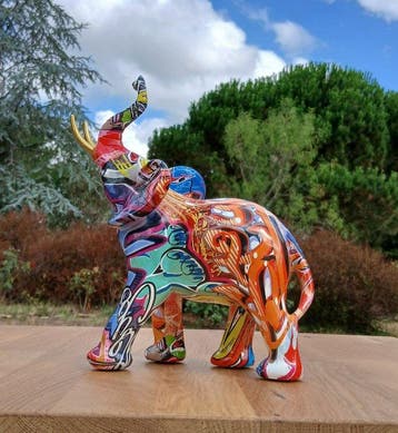Sculpture, Eléphant Pop Art - 25.50 cm - Résine