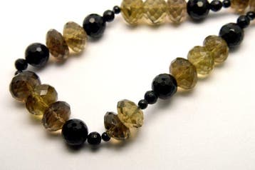 925 zilver Bruine rookkwarts & zwarte obsidiaan facetstenen