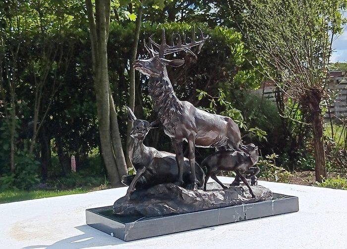 naar b.j mene - sculptuur, herten roedel geheel brons - 39, Antiquités & Art, Curiosités & Brocante