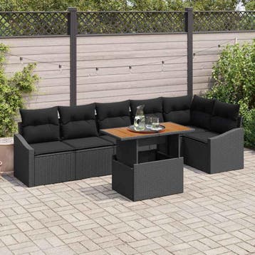 vidaXL Tuinbank Set met opslag 7 pcs Zwart Poly rattan, Verzenden, Nieuw