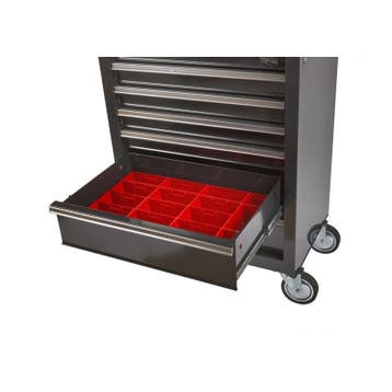Lade gevuld met rode kunststof bakken type 5, Doe-het-zelf en Bouw, Werkbanken, Ophalen of Verzenden, Nieuw