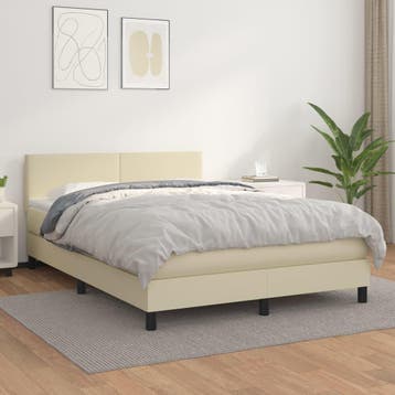 vidaXL Boxspring met matras kunstleer crèmekleurig 140x200, Verzenden, Nieuw