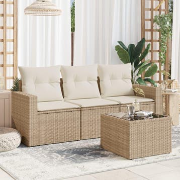vidaXL 4-delige Loungeset met kussens poly rattan beige, Verzenden, Loungeset