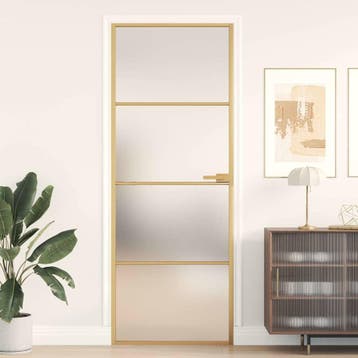 vidaXL Binnendeur smal 76x201,5 cm gehard glas en aluminium, Doe-het-zelf en Bouw, Verzenden, Nieuw
